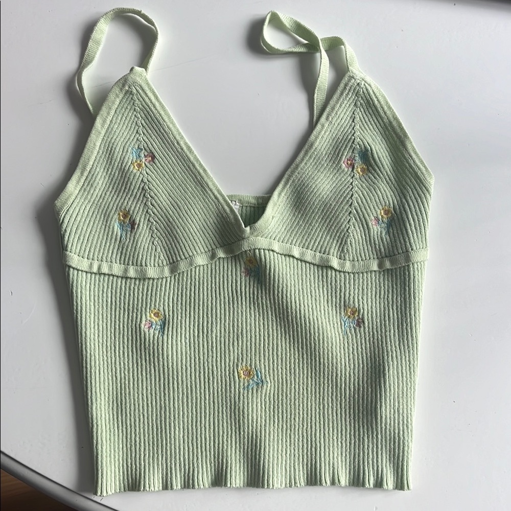 Mint Green Ribbed Knit Top